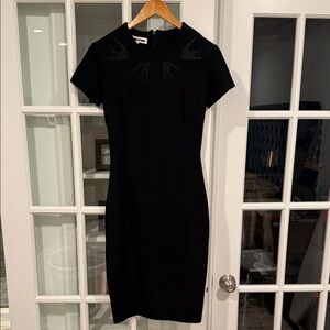 McQ by Alexander McQueen Black Bodycon Midi Dress with Iconic Swallow Design